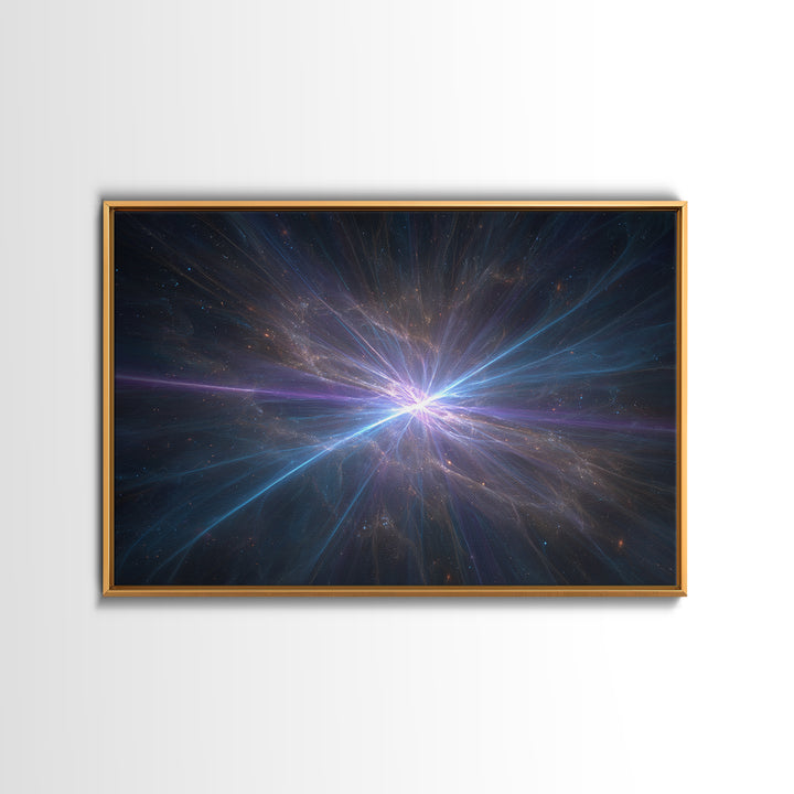 Luminous Nebula Light Burst Wall Art, Space Abstract Art, Framed Canvas Print, Modern Wall Art, Blue Cosmic Decor Poster Gift