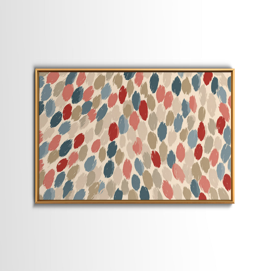 Salmon Blue Brushstroke Dot Wall Art, Midcentury Modern Abstract Art Print, Boho Retro Decor, Neutral Living Room Decor, Bedroom Decor