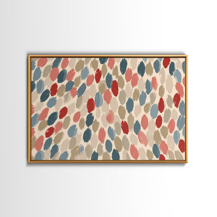 Salmon Blue Brushstroke Dot Wall Art, Midcentury Modern Abstract Art Print, Boho Retro Decor, Neutral Living Room Decor, Bedroom Decor