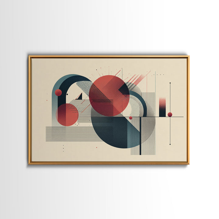 Red Teal Bauhaus Geometry Wall Art, Midcentury Modern Abstract Art Print, Geometric MCM Wall Decor, Office Decor, Modern Home Decor