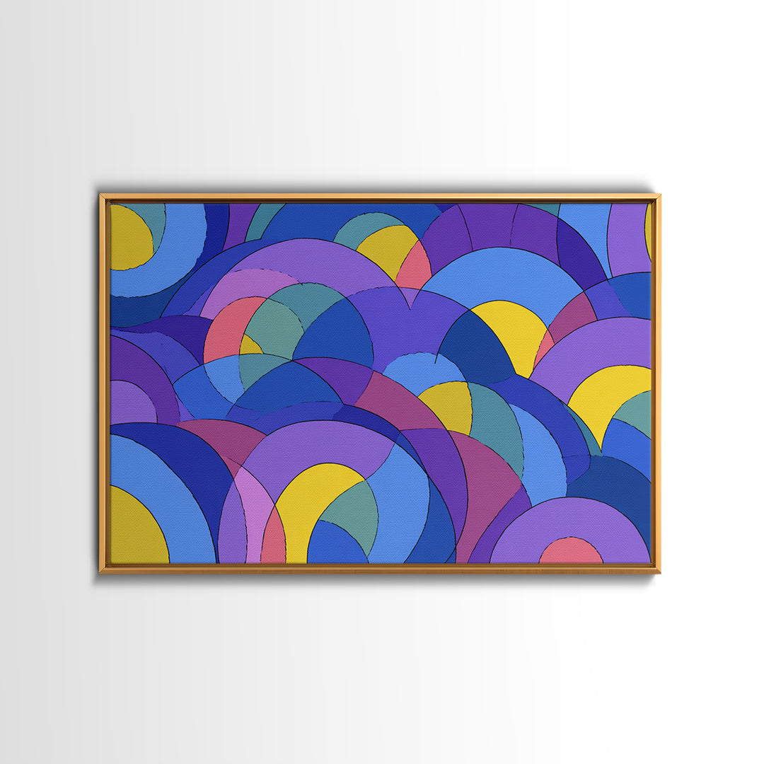 Blue Purple And Yellow Arc Pattern Wall Art, Colorful Midcentury Modern Geometric Print, Bold Retro 70s MCM Home Wall Decor