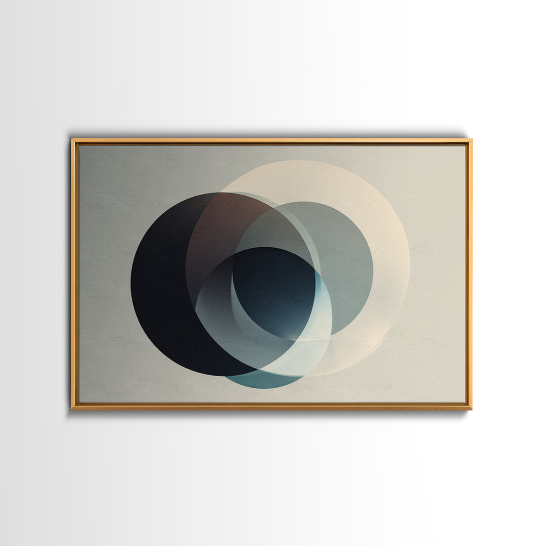 Neutral Overlapping Circle Framed Canvas Print, Minimalist Abstract Wall Decor, Modern Geometric Art, Beige Black Home Poster