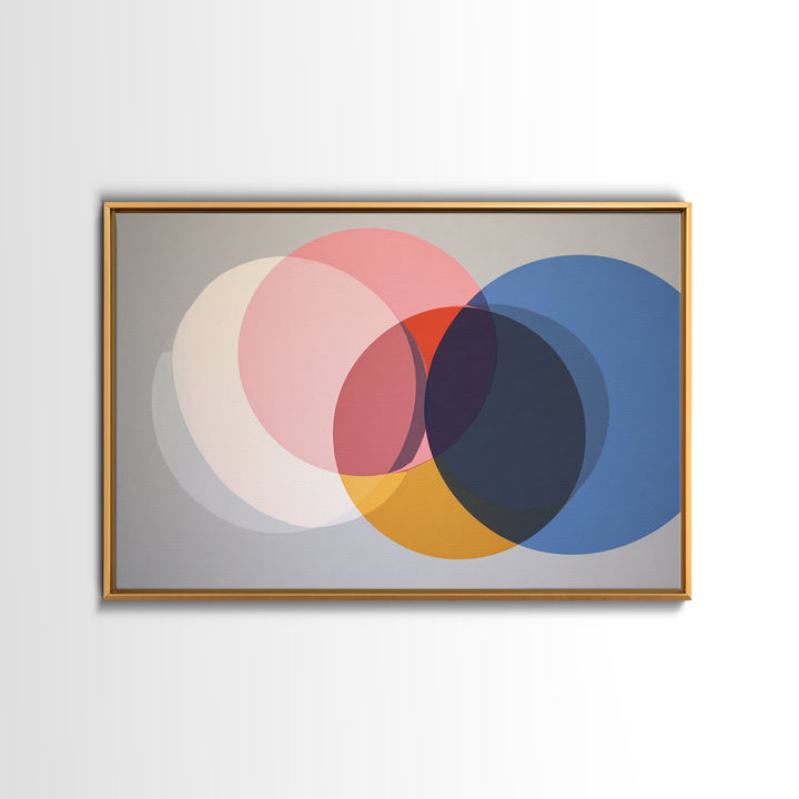 Soft Pink Cream Blue And Orange Circles Canvas Print, Midcentury Modern Geometric Abstract Wall Decor For Living Room Home Decor Poster