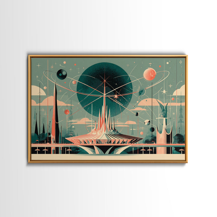 Atomic Futurist Pavilion Canvas Print, Midcentury Modern Wall Art, Retro Space Age Decor, Geometric MCM Architecture Poster