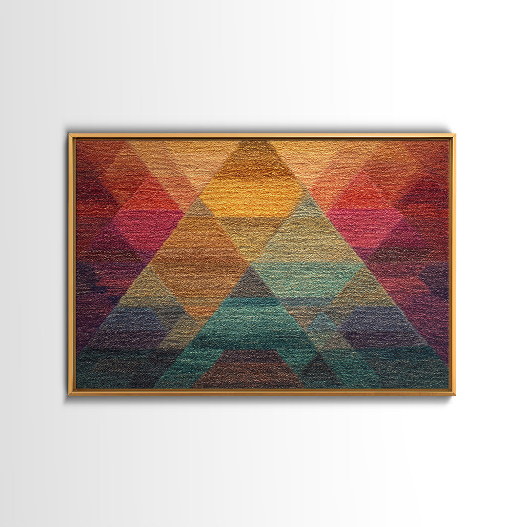 Textured Triangle Mountain Abstract Wall Art, Midcentury Modern Geometric Art Print, Colorful Decor, Framed Canvas Print