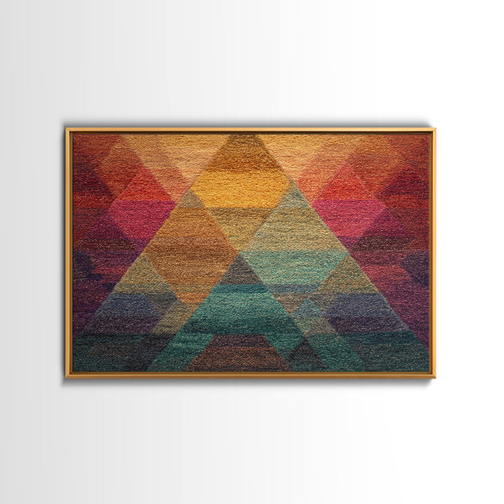 Textured Triangle Mountain Abstract Wall Art, Midcentury Modern Geometric Art Print, Colorful Decor, Framed Canvas Print