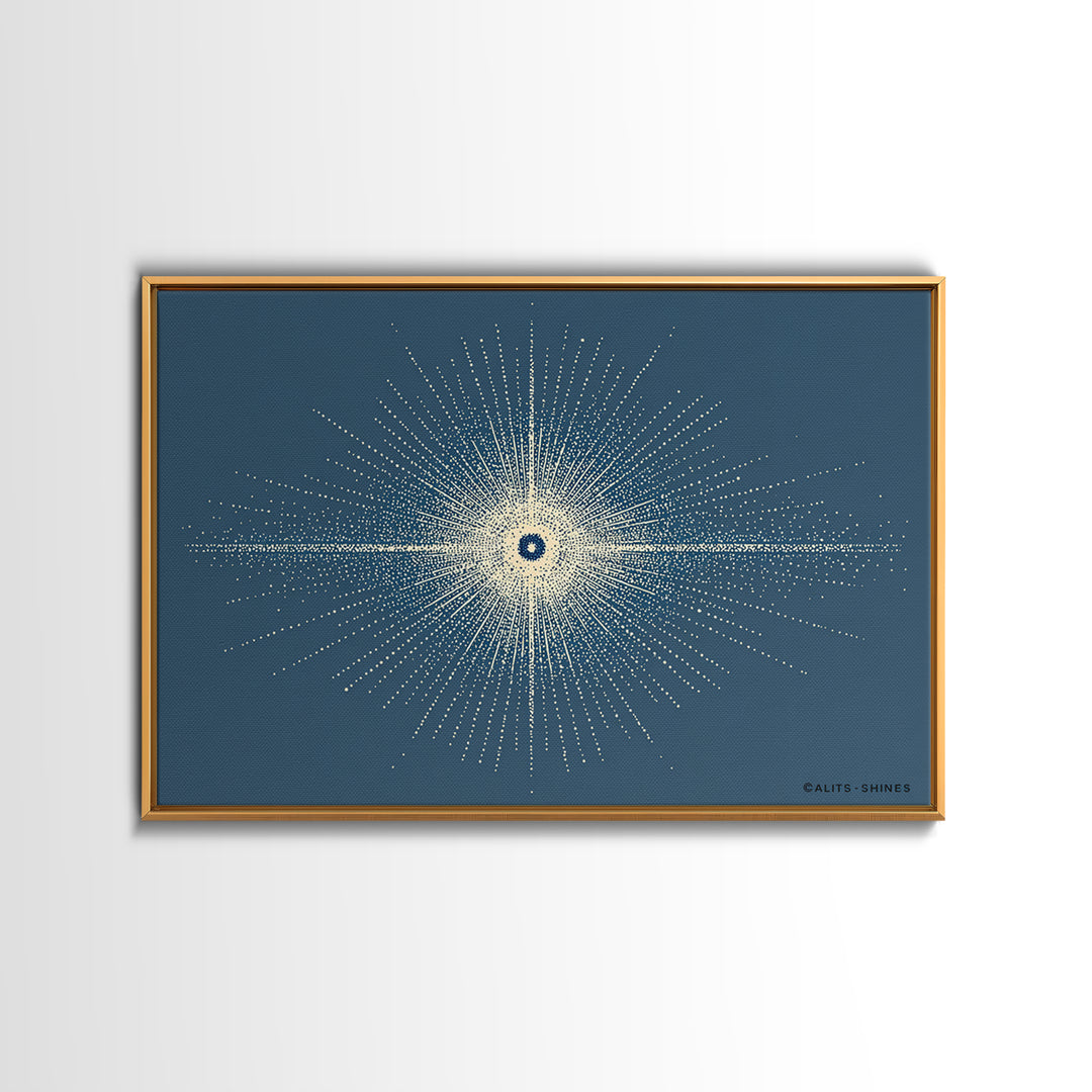 Blue Cream Dotted Atomic Starburst Wall Art, Midcentury Modern Art Print, Geometric Abstract Decor, Retro MCM Poster, Home Decor