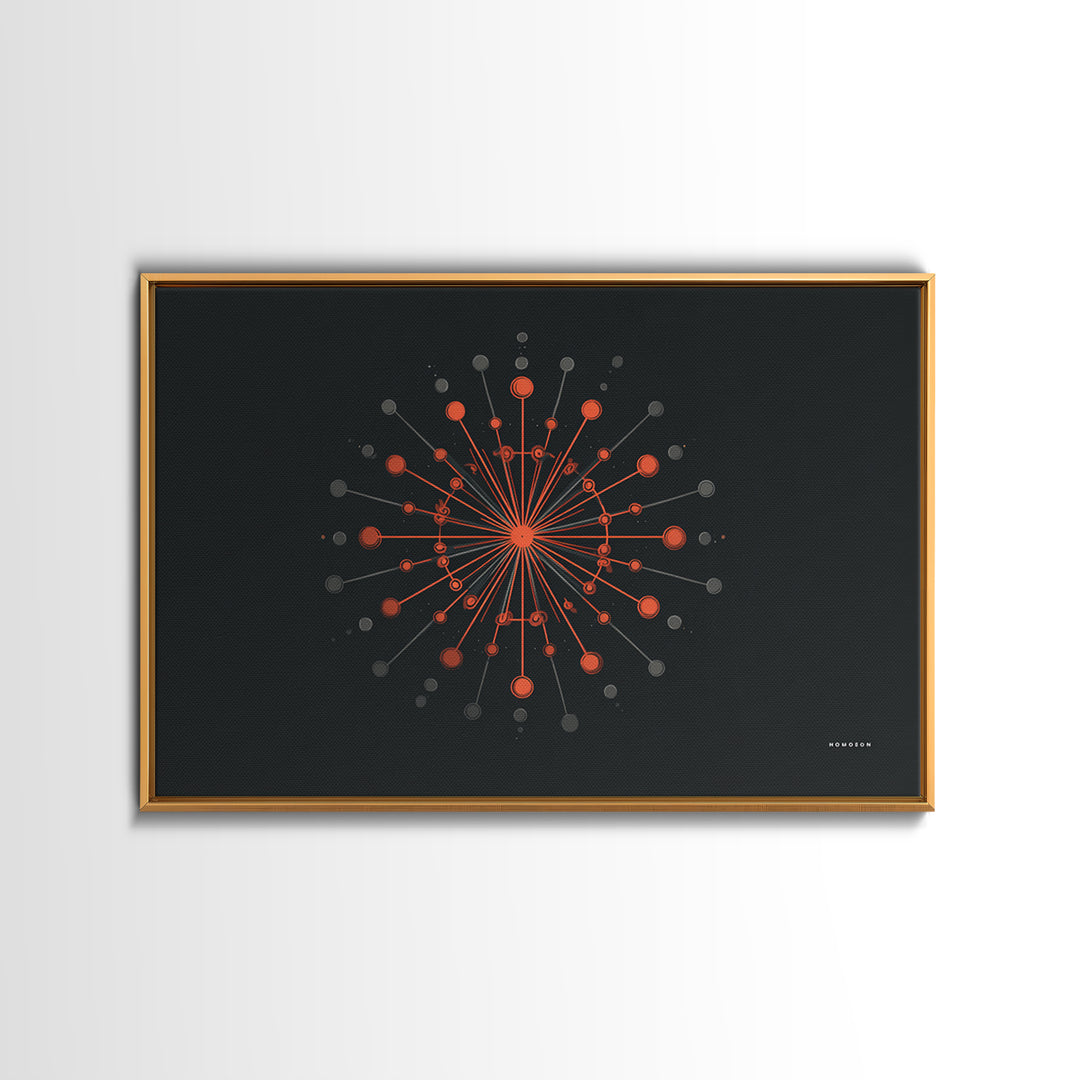 Red Orange Atomic Molecule Radial Canvas Print, Midcentury Modern Wall Art, Abstract Geometric Poster, Retro MCM Decor, Office Decor
