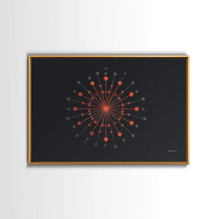 Red Orange Atomic Molecule Radial Canvas Print, Midcentury Modern Wall Art, Abstract Geometric Poster, Retro MCM Decor, Office Decor