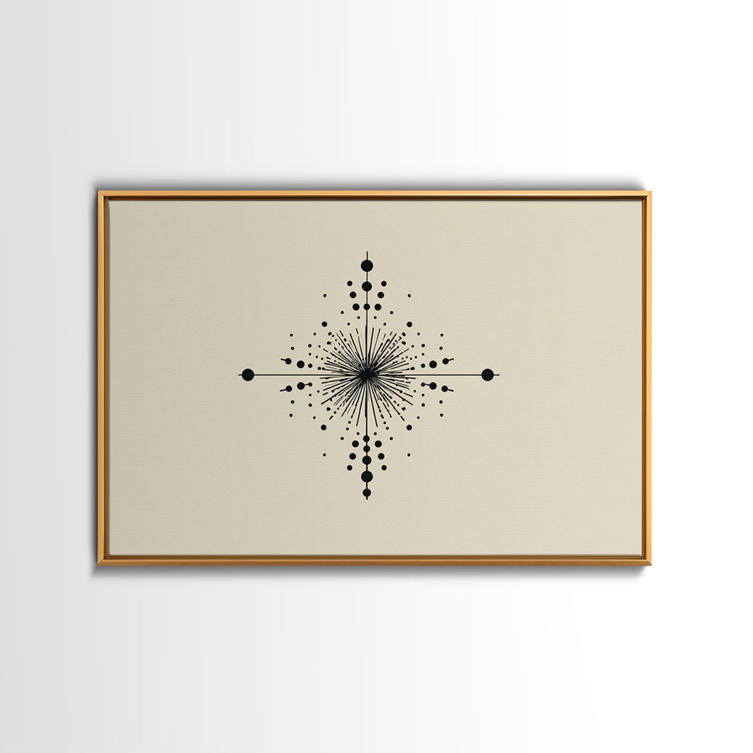 Minimal Black Dot Compass Starburst Canvas Print, Midcentury Modern Wall Art, Geometric Abstract Poster, Neutral MCM Decor