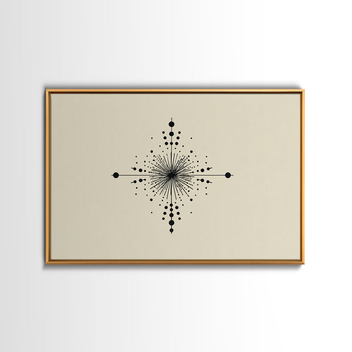 Minimal Black Dot Compass Starburst Canvas Print, Midcentury Modern Wall Art, Geometric Abstract Poster, Neutral MCM Decor