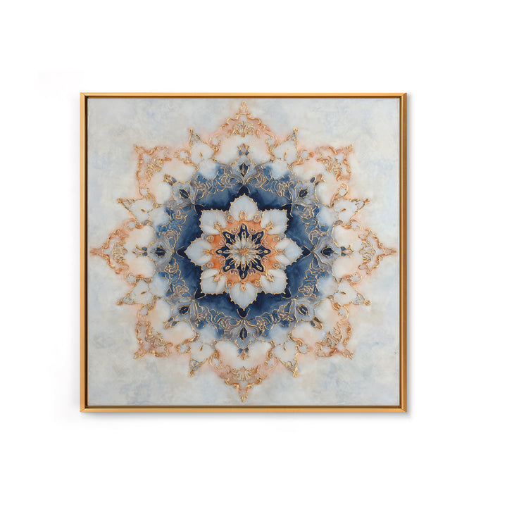 Mandala with Soft Gold and Indigo Symmetry Canvas Print, Meditation Art, Printable Artwork, Living Room Decor, Stillness, MED-1x1-26