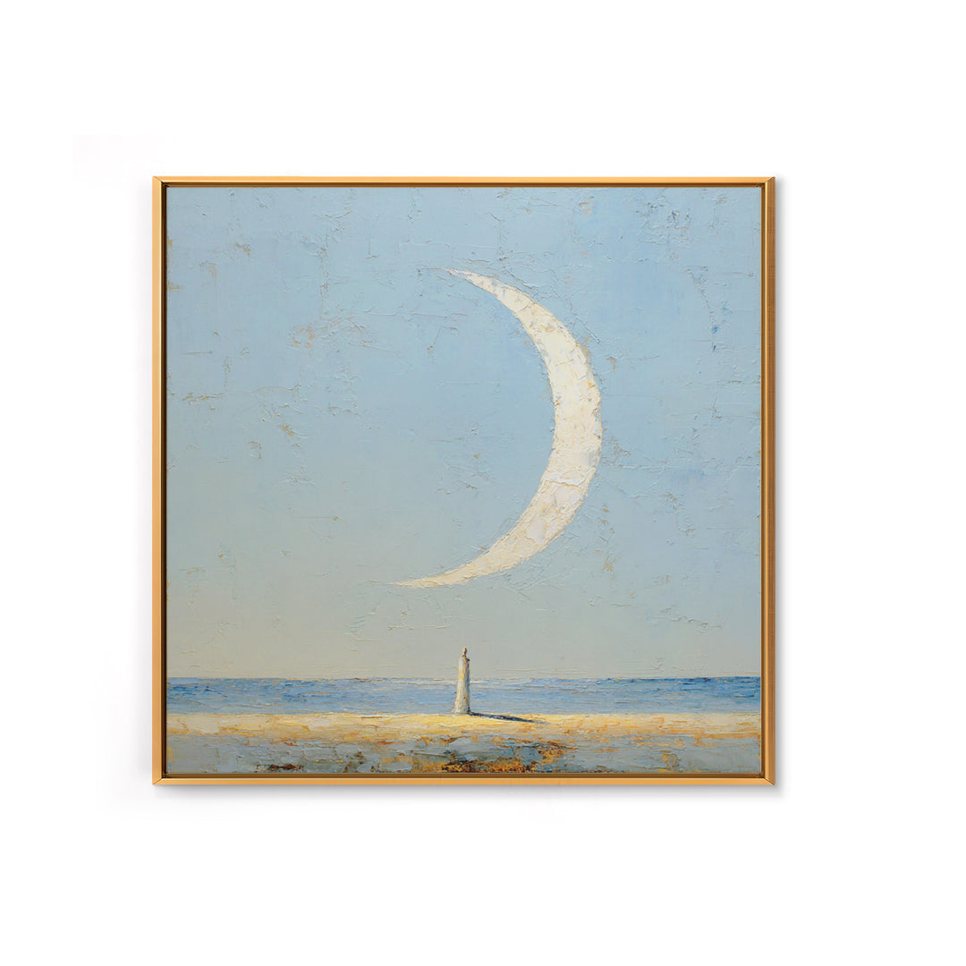 Single Seated Figure Beneath a Crescent Moon Canvas Print, Meditation Art, Statement Artwork, Living Room Decor, Stillness, MED-1x1-75