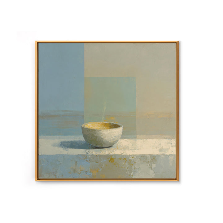 Tea Bowl and Steam Framed Canvas Print, Meditation Art, Wall Art, Living Room Decor, Oil Painting, Stillness, Boho Wall Decor, MED-1x1-93
