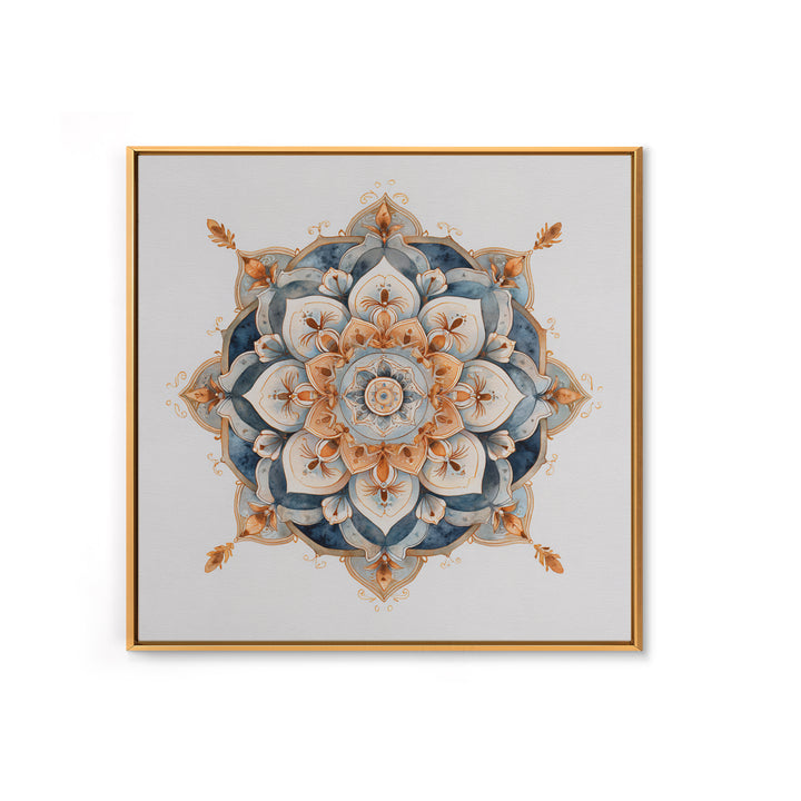 Mandala with Soft Gold and Indigo Symmetry Canvas Print, Meditation Art, Room Decor, Living Room Decor, Fine Art, Stillness, MED-1x1-98