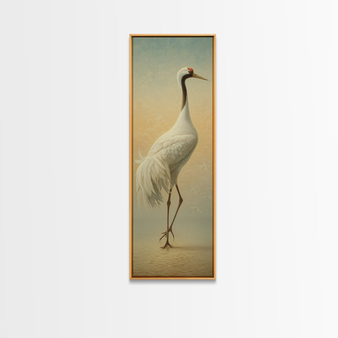White Crane in Quiet Morning Mist Canvas Print, Meditation Art, Yoga Wall Art, Living Room Decor, Fine Art, Stillness, MED-1x3-100
