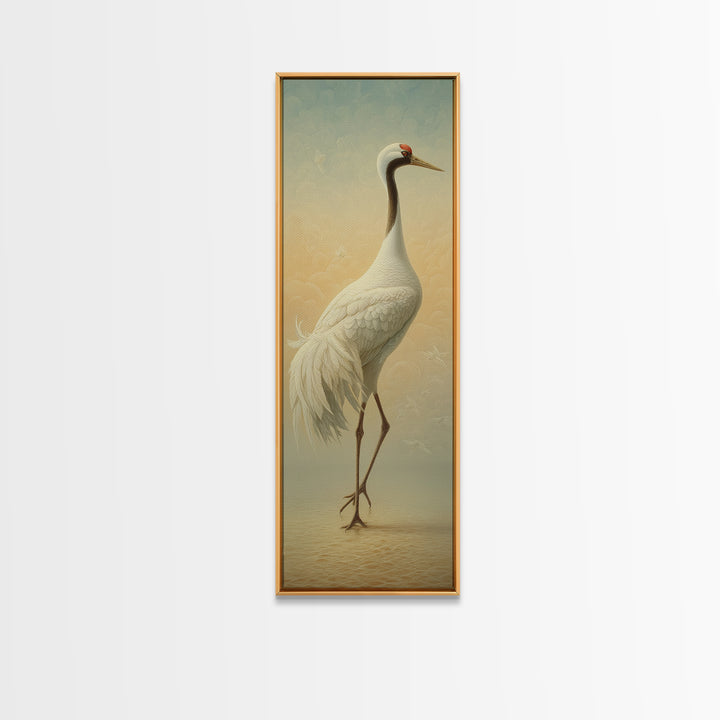 White Crane in Quiet Morning Mist Canvas Print, Meditation Art, Yoga Wall Art, Living Room Decor, Fine Art, Stillness, MED-1x3-100