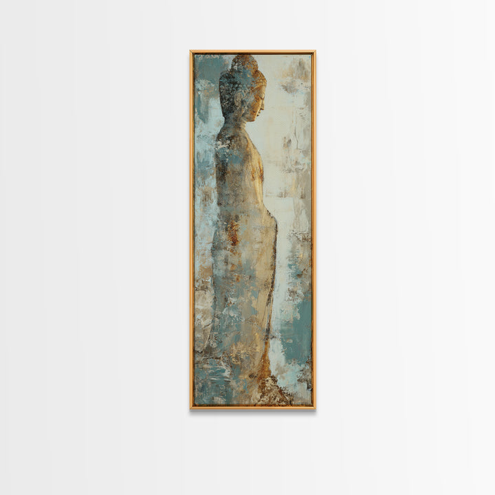 Buddha Silhouette Surrounded by Warm Light Framed Canvas Print, Meditation Art, Boho Wall Decor, Living Room Decor, Stillness, MED-1x3-19
