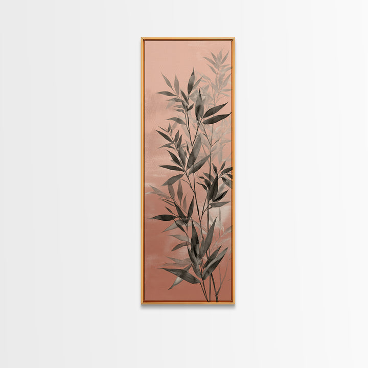 Bamboo Leaves in Gentle Ink Wash Canvas Print, Meditation Art, Floral Wall Art, Living Room Decor, Fine Art, Stillness, MED-1x3-23