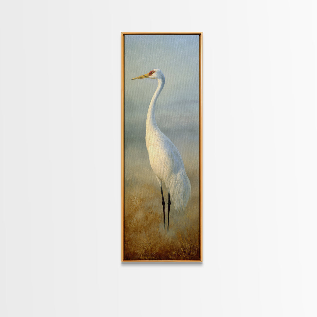 White Crane in Quiet Morning Mist Canvas Print, Meditation Art, Art Deco, Living Room Decor, Stillness, Digital Download Art, MED-1x3-28