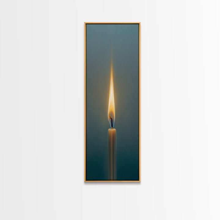 Minimal Candle Flame on Dark Background Framed Canvas Print, Meditation Art, Fine Art Print, Living Room Decor, Stillness, MED-1x3-50