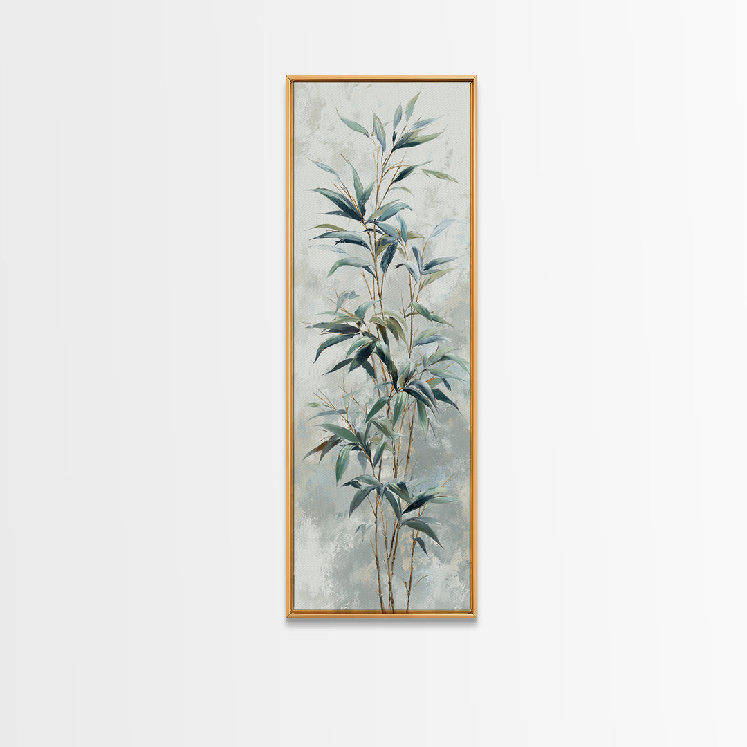 Bamboo Leaves in Gentle Ink Wash Framed Canvas Print, Meditation Art, Gallery Decor, Living Room Decor, Fine Art, Stillness, MED-1x3-71