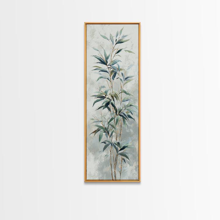 Bamboo Leaves in Gentle Ink Wash Framed Canvas Print, Meditation Art, Gallery Decor, Living Room Decor, Fine Art, Stillness, MED-1x3-71