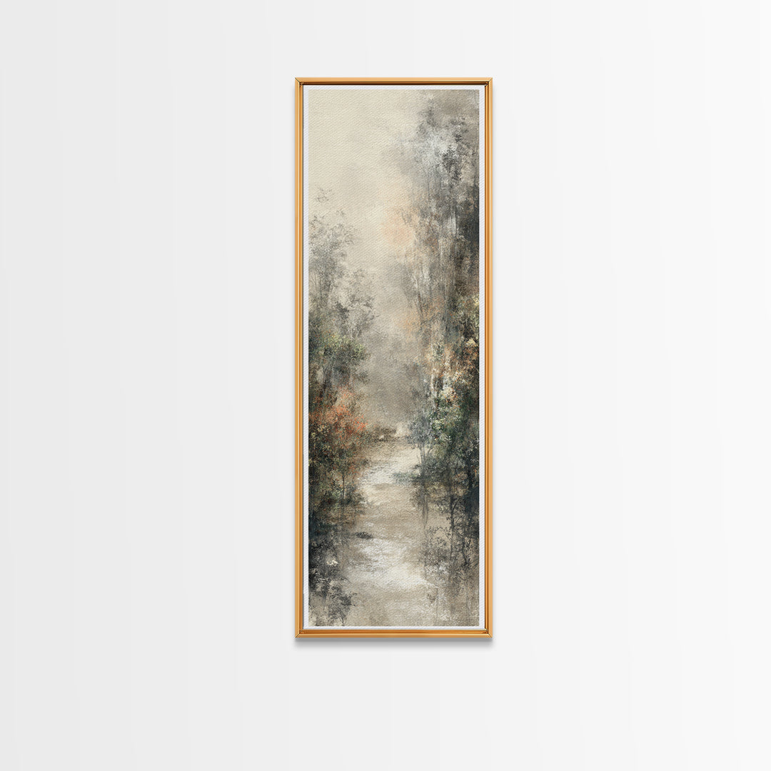 Misty Forest Path Canvas Print, Meditation Art, Boho Wall Decor, Living Room Decor, Oil Painting, Stillness, Modern Home Decor, MED-1x3-73