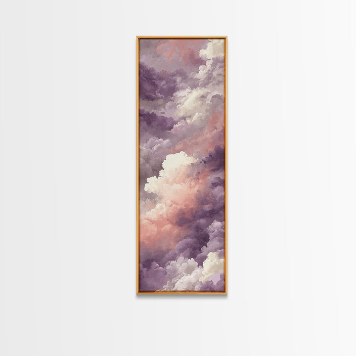 Gentle Cloudscape in Lavender and Cream Framed Canvas Print, Meditation Art, Yoga Wall Art, Living Room Decor, Stillness, MED-1x3-79