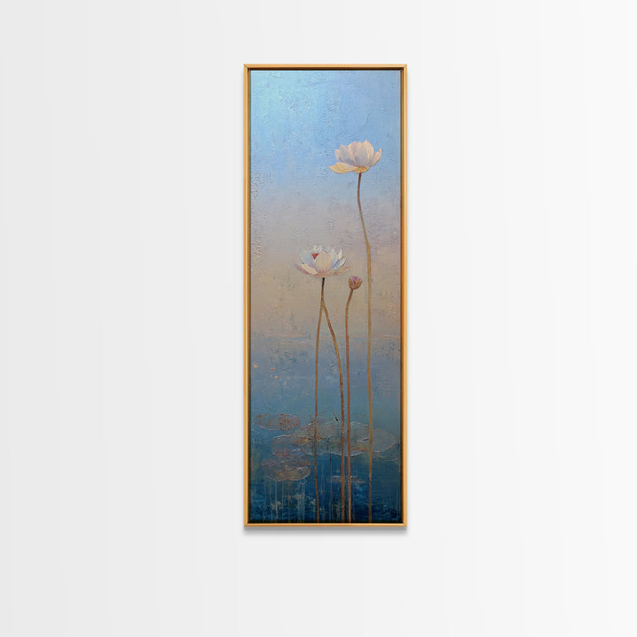 Lotus Flower Glowing Canvas Print, Meditation Art, Abstract Wall Art, Living Room Decor, Watercolor Art, Stillness, MED-1x3-85