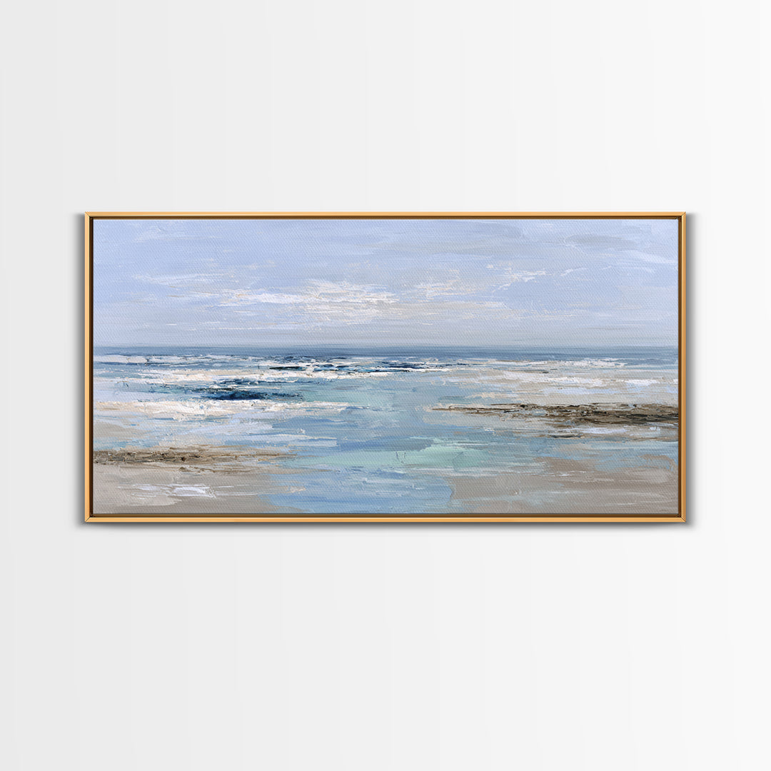 Ocean Horizon with Meditative Stillness Framed Canvas Print, Meditation Art, Luxury Decor, Living Room Decor, Stillness, MED-2x1-14