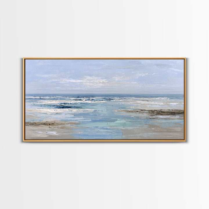 Ocean Horizon with Meditative Stillness Framed Canvas Print, Meditation Art, Luxury Decor, Living Room Decor, Stillness, MED-2x1-14