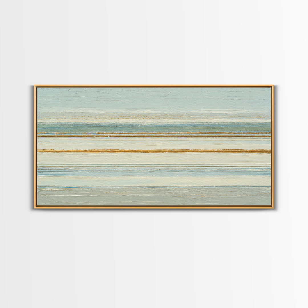 Sand Garden Lines as Minimalist Pattern Framed Canvas Print, Meditation Art, Living Room Decor, Oil Painting, Stillness, MED-2x1-43