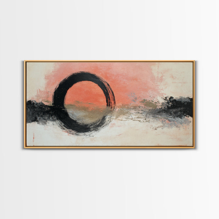 Zen Circle Brushstroke on Textured Paper Canvas Print, Meditation Art, Art Deco, Living Room Decor, Fine Art, Stillness, MED-2x1-48