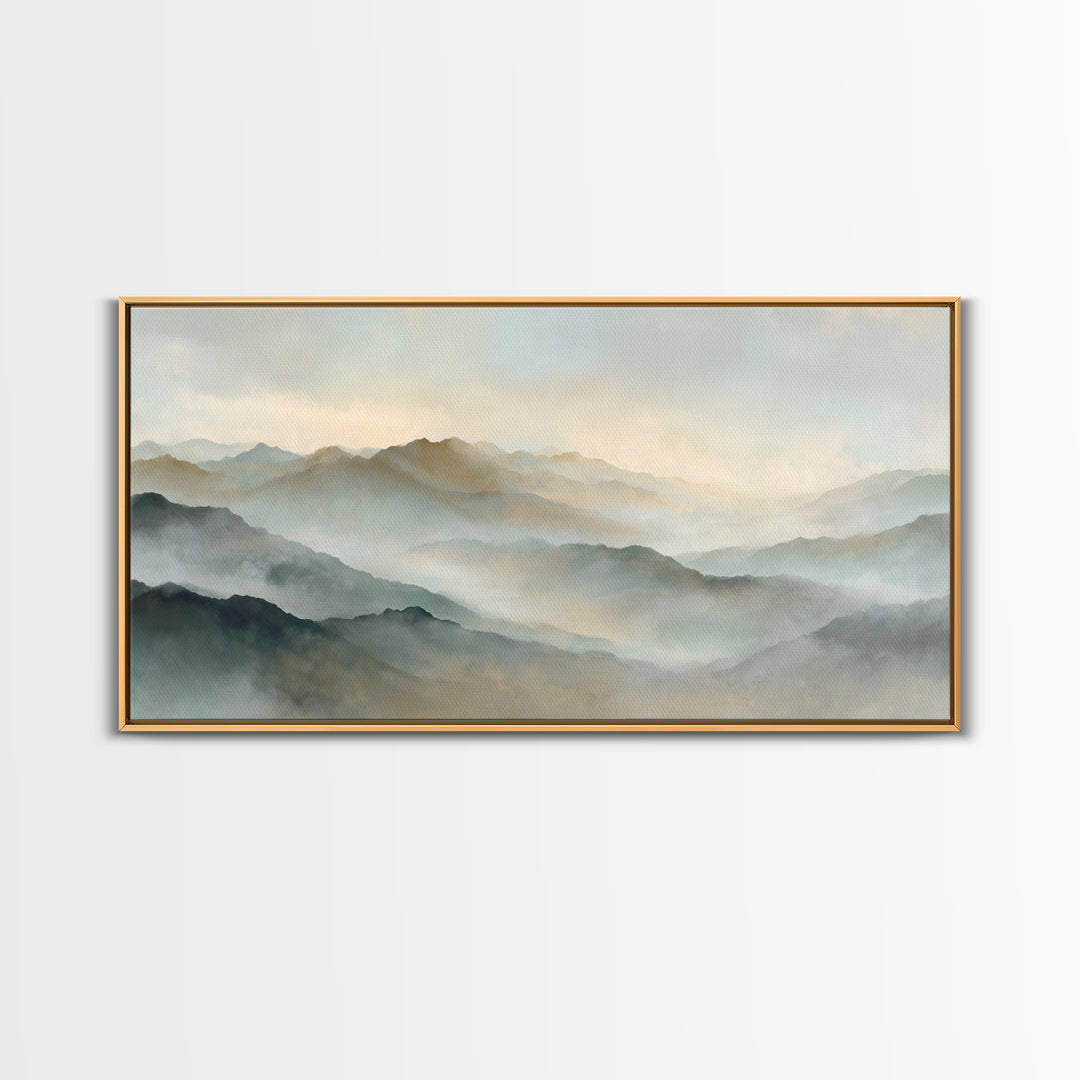 Sunrise over Himalayan Style Mountains Canvas Print, Meditation Art, Boho Wall Art, Living Room Decor, Watercolor Art, MED-2x1-61