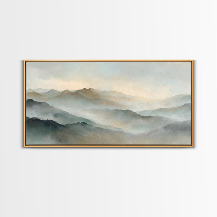 Sunrise over Himalayan Style Mountains Canvas Print, Meditation Art, Boho Wall Art, Living Room Decor, Watercolor Art, MED-2x1-61