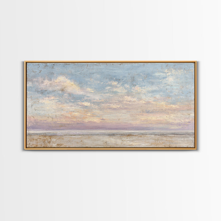 Gentle Cloudscape in Lavender and Cream Framed Canvas Print, Meditation Art, Buddha Wall Art, Living Room Decor, Stillness, MED-2x1-87