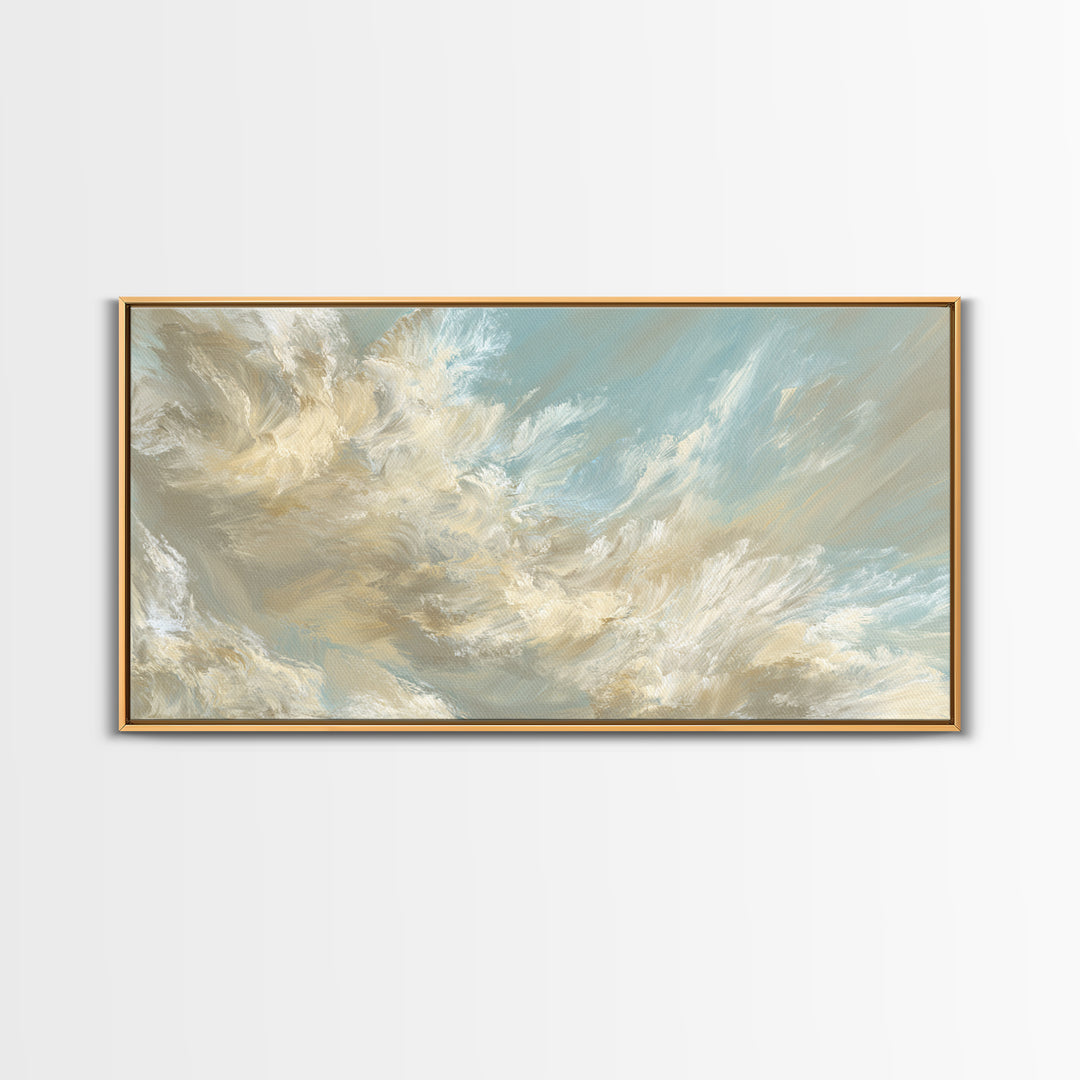 Angelic Light Rays Through Abstract Clouds Framed Canvas Print, Meditation Art, Canvas Art, Living Room Decor, Stillness, MED-2x1-90