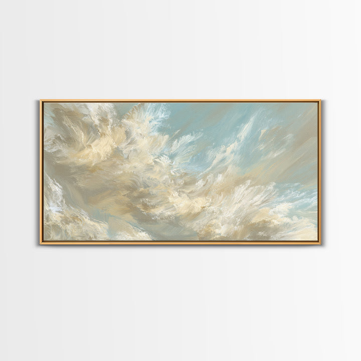 Angelic Light Rays Through Abstract Clouds Framed Canvas Print, Meditation Art, Canvas Art, Living Room Decor, Stillness, MED-2x1-90