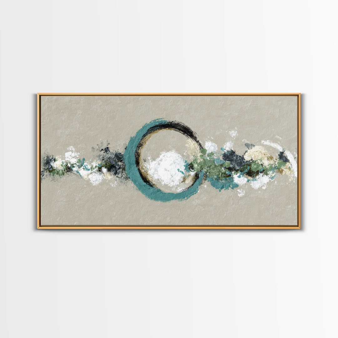 Zen Circle Brushstroke on Textured Paper Framed Canvas Print, Meditation Art, Minimalist Art, Living Room Decor, Oil Painting, MED-2x1-96