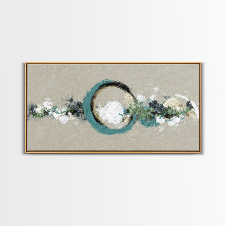 Zen Circle Brushstroke on Textured Paper Framed Canvas Print, Meditation Art, Minimalist Art, Living Room Decor, Oil Painting, MED-2x1-96