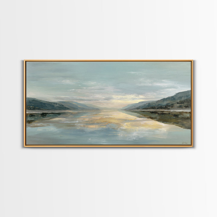Mountain Lake at Sunrise Framed Canvas Print, Meditation Art, Mandala Wall Art, Living Room Decor, Fine Art, Stillness, MED-2x1-97