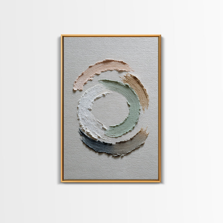 Zen Circle Brushstroke on Textured Paper Framed Canvas Print, Meditation Art, Canvas Art, Living Room Decor, Oil Painting, MED-2x3-12