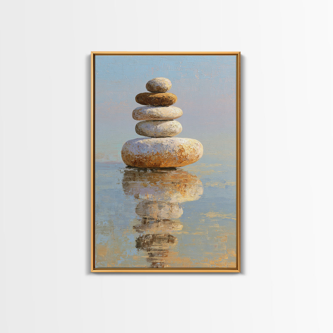 Floating Stones Balanced Above Calm Water Canvas Print, Meditation Art, Gallery Decor, Living Room Decor, Fine Art, Stillness, MED-2x3-16