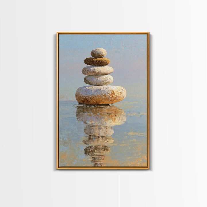 Floating Stones Balanced Above Calm Water Canvas Print, Meditation Art, Gallery Decor, Living Room Decor, Fine Art, Stillness, MED-2x3-16