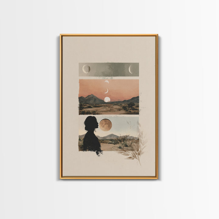 Moon Phases over a Quiet Desert Framed Canvas Print, Meditation Art, Modern Wall Art, Living Room Decor, Fine Art, Stillness, MED-2x3-17