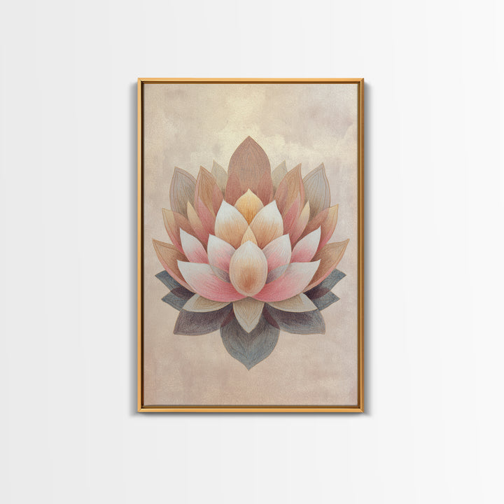 Sacred Geometry Lotus Canvas Print, Meditation Art, Abstract Art, Living Room Decor, Fine Art, Stillness, Neutral Wall Art, MED-2x3-23