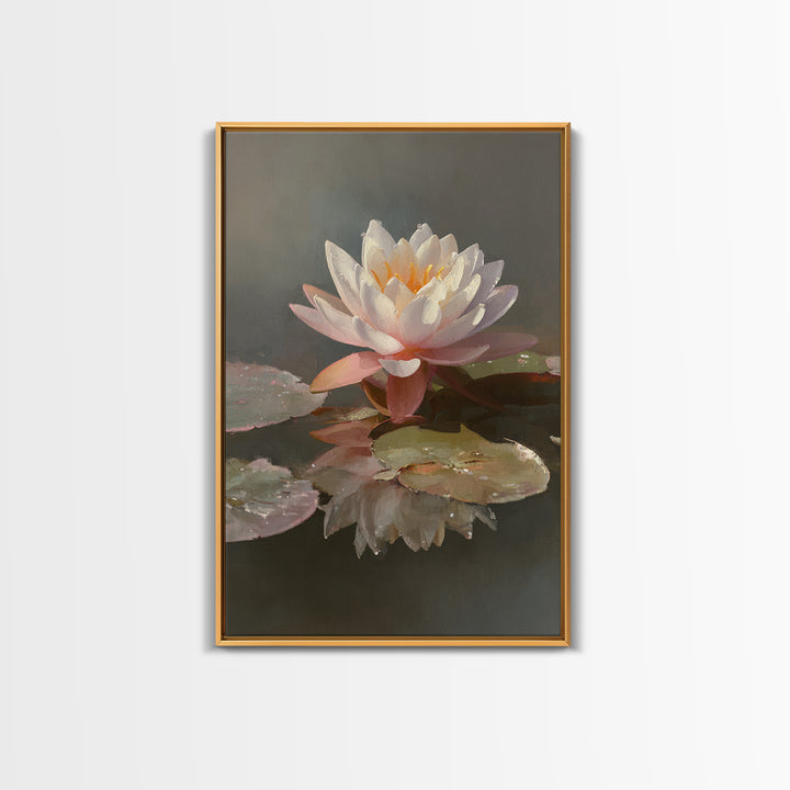 Lotus Flower Glowing Framed Canvas Print, Meditation Art, Gallery Wall Art, Living Room Decor, Stillness, Printable Artwork, MED-2x3-33