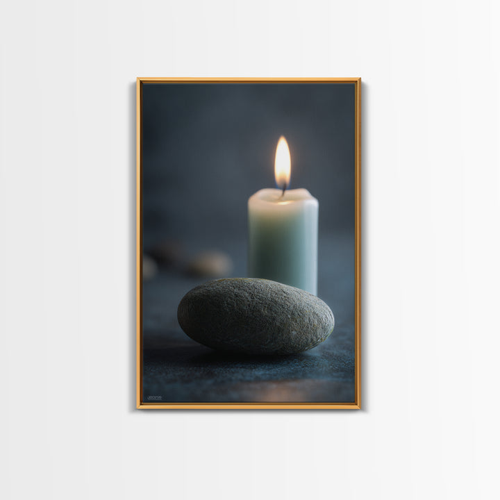 Minimal Candle Flame on Dark Background Framed Canvas Print, Meditation Art, Wall Decor, Living Room Decor, Fine Art, Stillness, MED-2x3-46