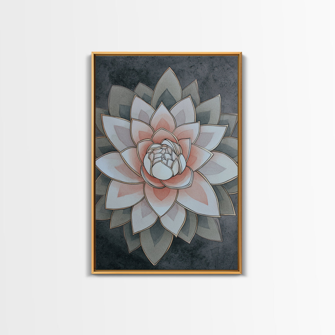 Sacred Geometry Lotus Canvas Print, Meditation Art, Hanging Wall Art, Living Room Decor, Oil Painting, Stillness, MED-2x3-95